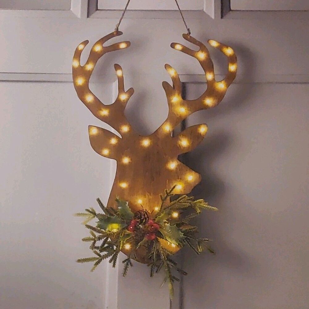 Wondershop LED Illuminated Reindeer Head Brown 16 in AA Battery Timer
